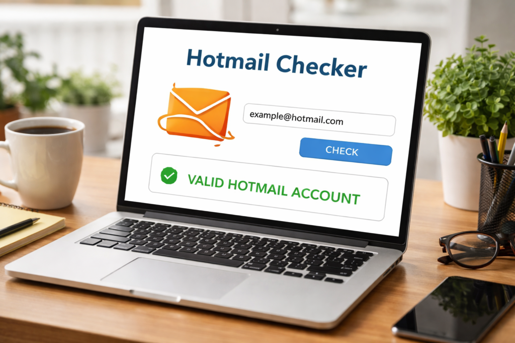 Hotmail checker tool verifying email addresses with validation results
