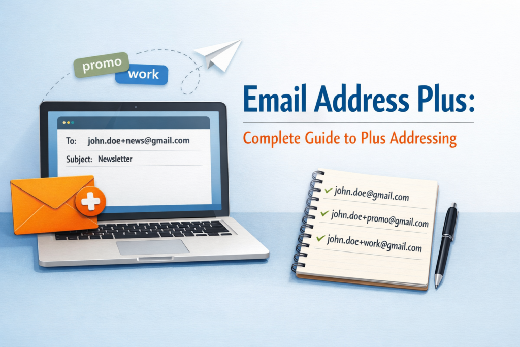 plus addressing example showing email variations and inbox organization