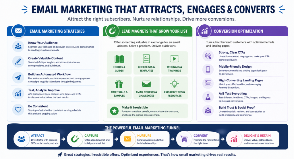 email marketing strategies lead magnets conversion optimization dashboard analytics