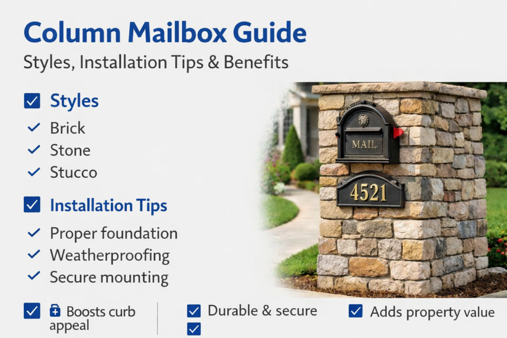 stylish column mailbox installed in front yard