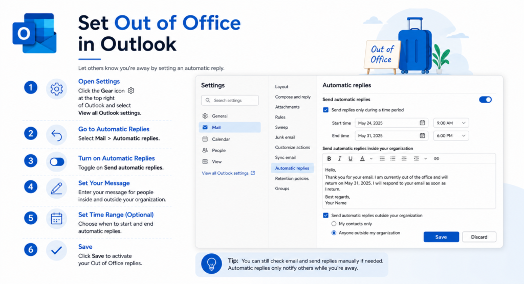 How to set out of office in Outlook step by step