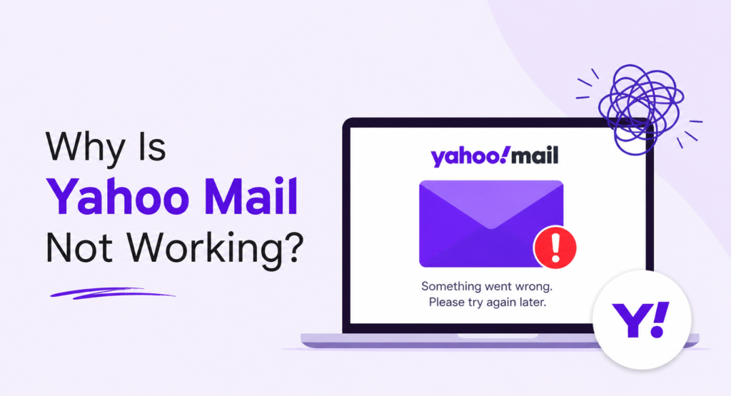Yahoo Mail not working error on laptop screen with user troubleshooting