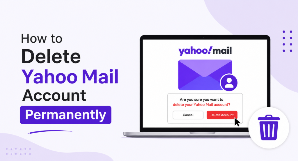 Yahoo Mail account deletion confirmation on laptop screen
