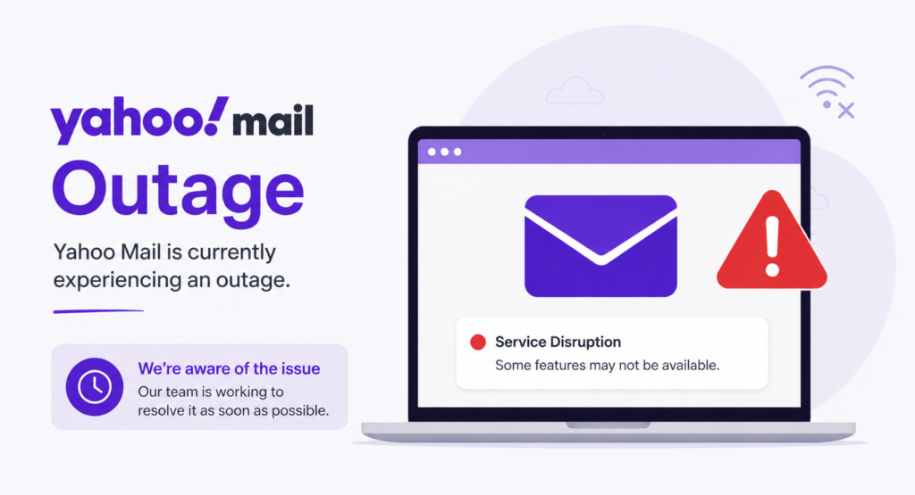 Yahoo Mail outage error screen showing service disruption and loading failure