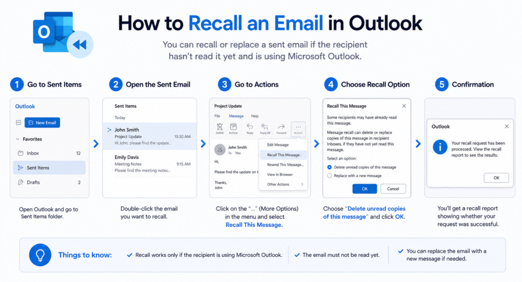 How to recall an email in Outlook step by step